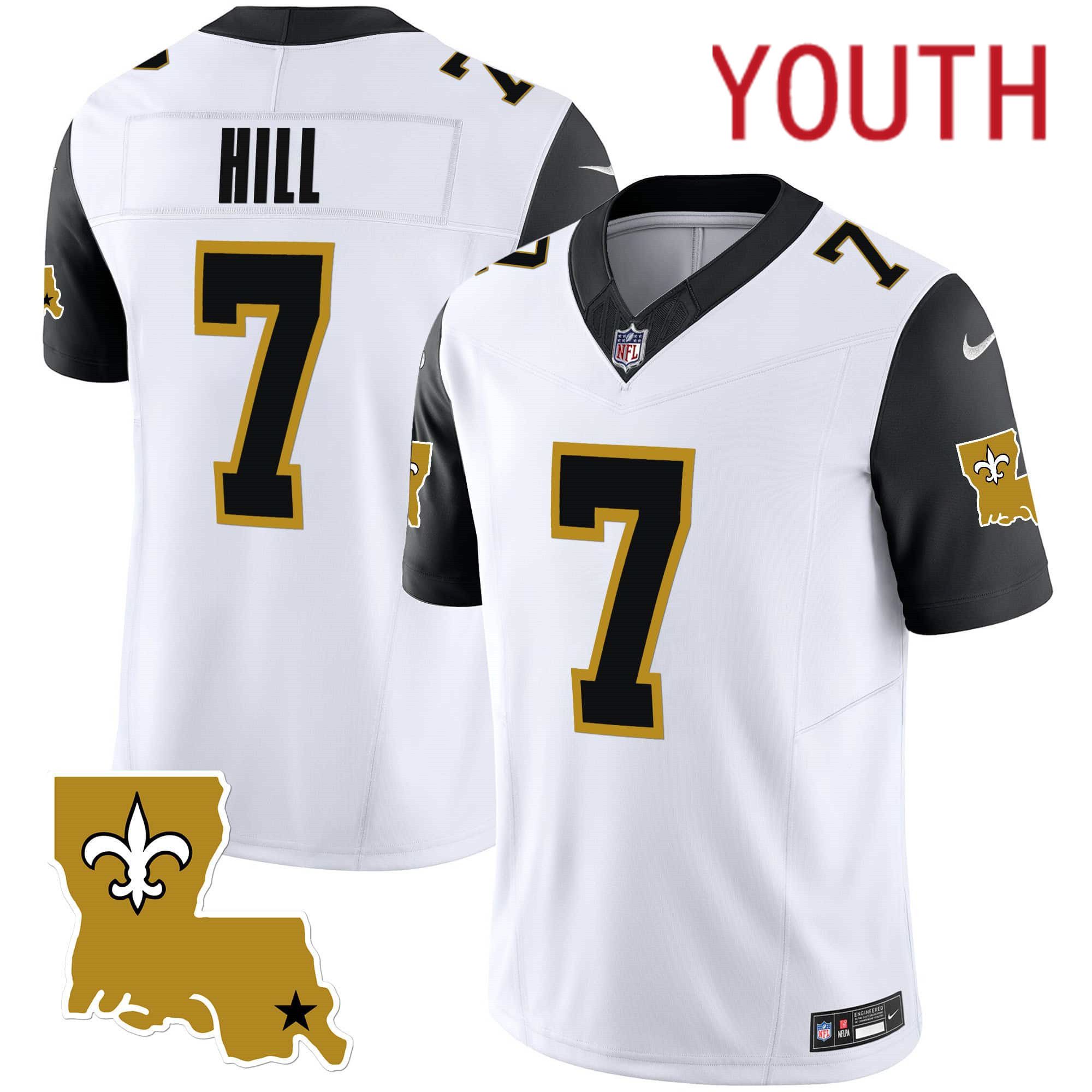 Youth New Orleans Saints 7 Hill White 2024 Nike 1987 Legacy Vapor Limited NFL Jersey style 2